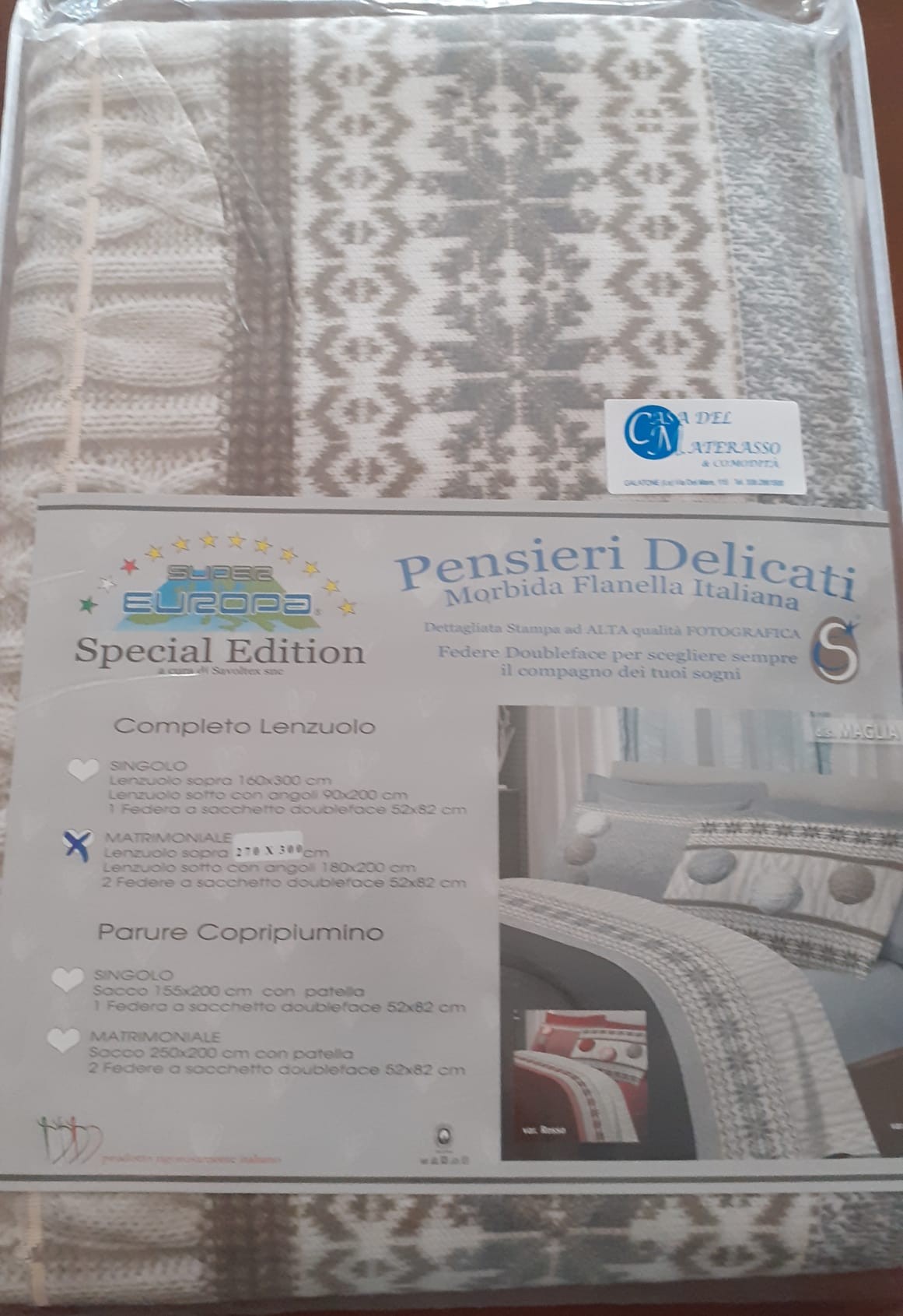 *Completo Lenzuola Linea Pensieri Delicati 100% FLANELLA DIS. MAGLIA