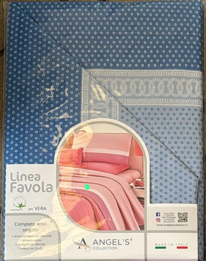 *Completo Lenzuola 100% Cotone Letto SINGOLO ANGEL'S COLLECTION LINEA FAVOLA VERA