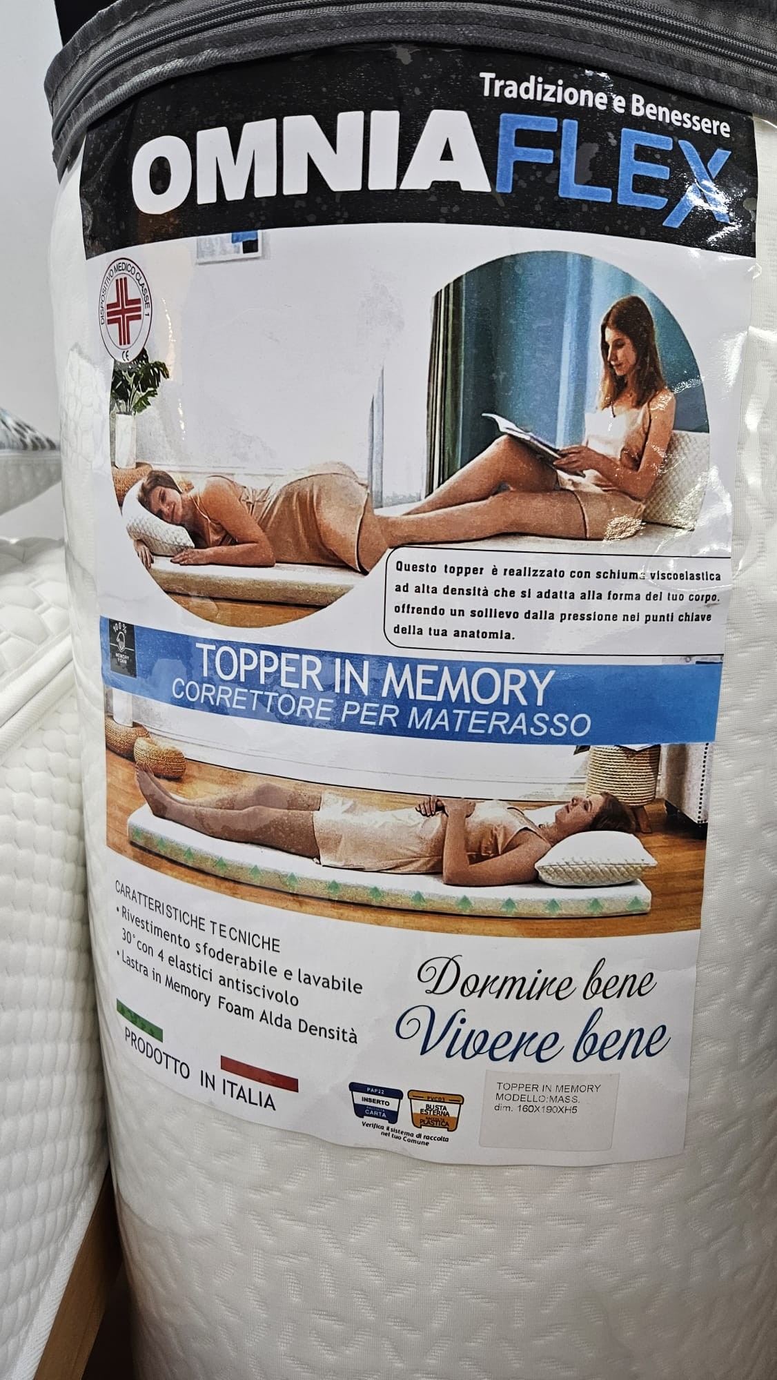 *Topper Memory Gel Matrimoniale TRASPIRANTE H. 5 cm