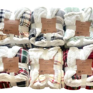 -Coperta Plaid Tartan in Pile coral e sherpa