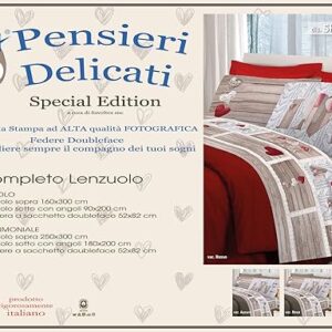 COMPLETO LENZUOLA MATRIMONIALE LOVE SHABBY CUORE ROSSO Morbida Flanella